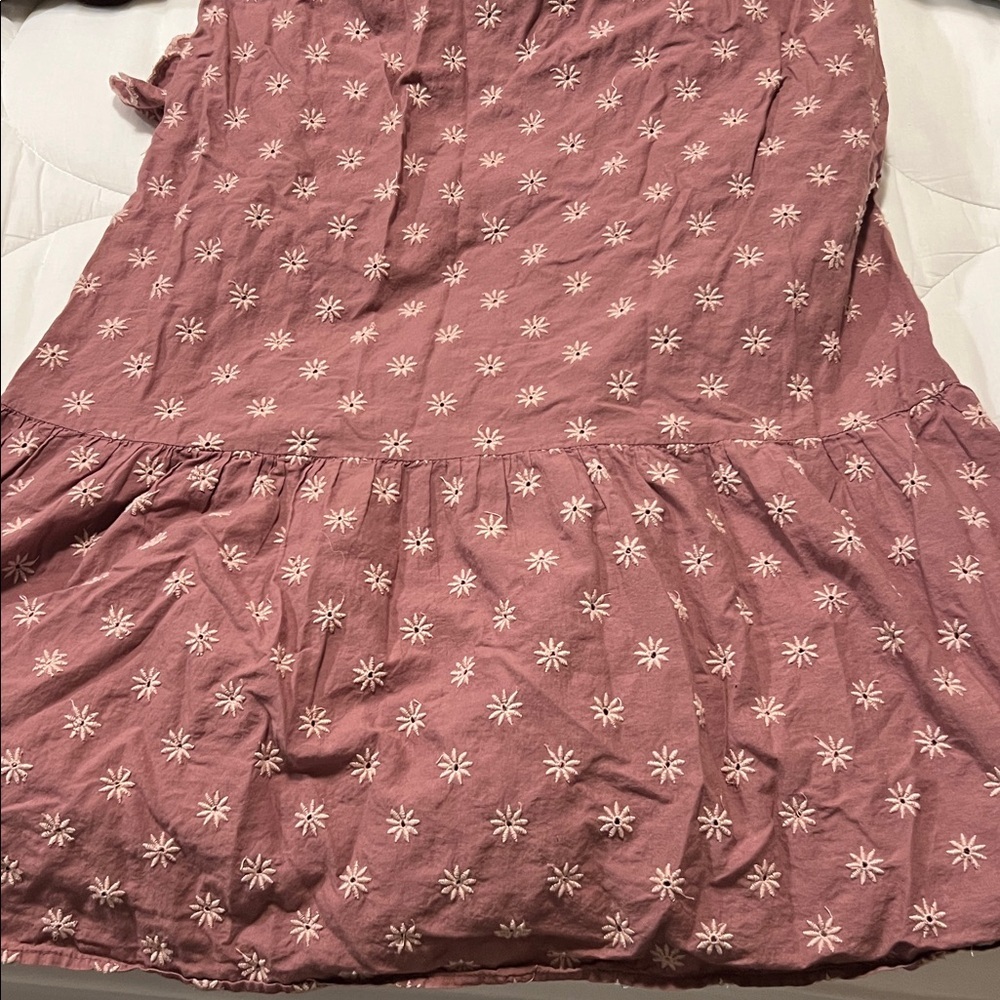 Bohme: Floral embroidered eyelet midi dress ruffle cap sleeves in dusty rose (S) - Picture 11 of 11